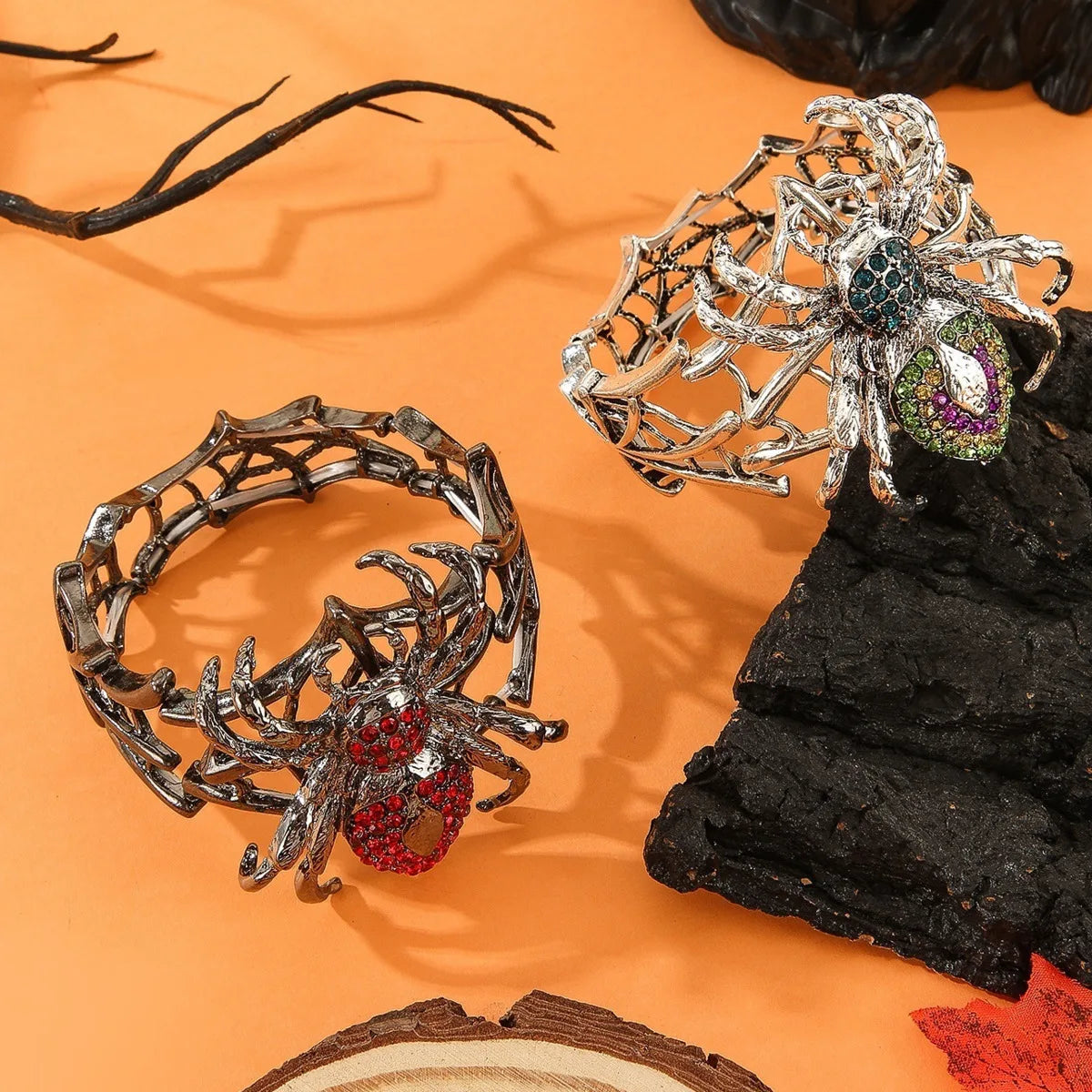 Halloween-Schmuck, lustig, schrullig, Legierung, Strass, Spinne, elastisch, verstellbar, Armreif für Damen, Party-Zubehör