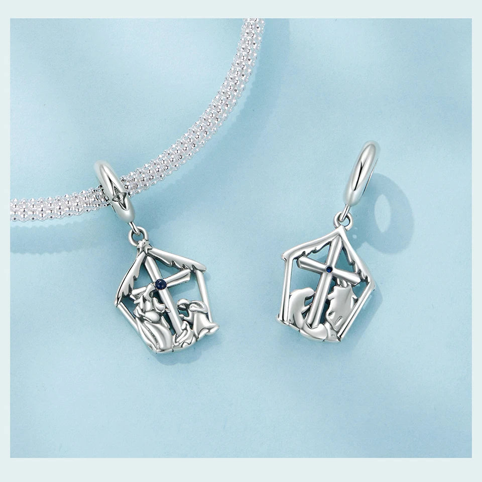WOSTU Anhänger „Jesus-Krippe“ aus 925er-Sterlingsilber, „Die Geburt Jesu“, passend für Armbänder, Halsketten, DIY, einzigartiges Geschenk