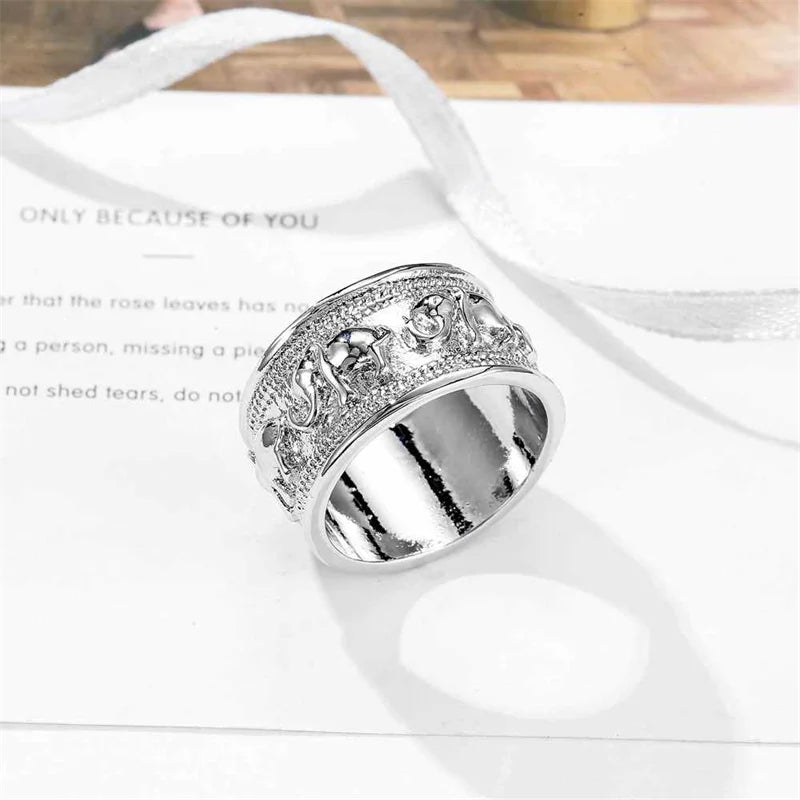 Tier Großhandel Retro Nette Kleine Elefanten Form Große Ringe 925 Sterling Silber Farbe Finger Ring Für Frauen Mode Schmuck