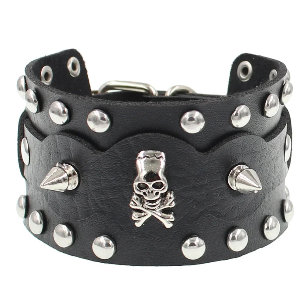 Neue breite Punk Chunky Rivet Leder Armreif Rock Reihen quadratische Nägel Armband einstellbare Größe Schmuck Armbänder & Armreif