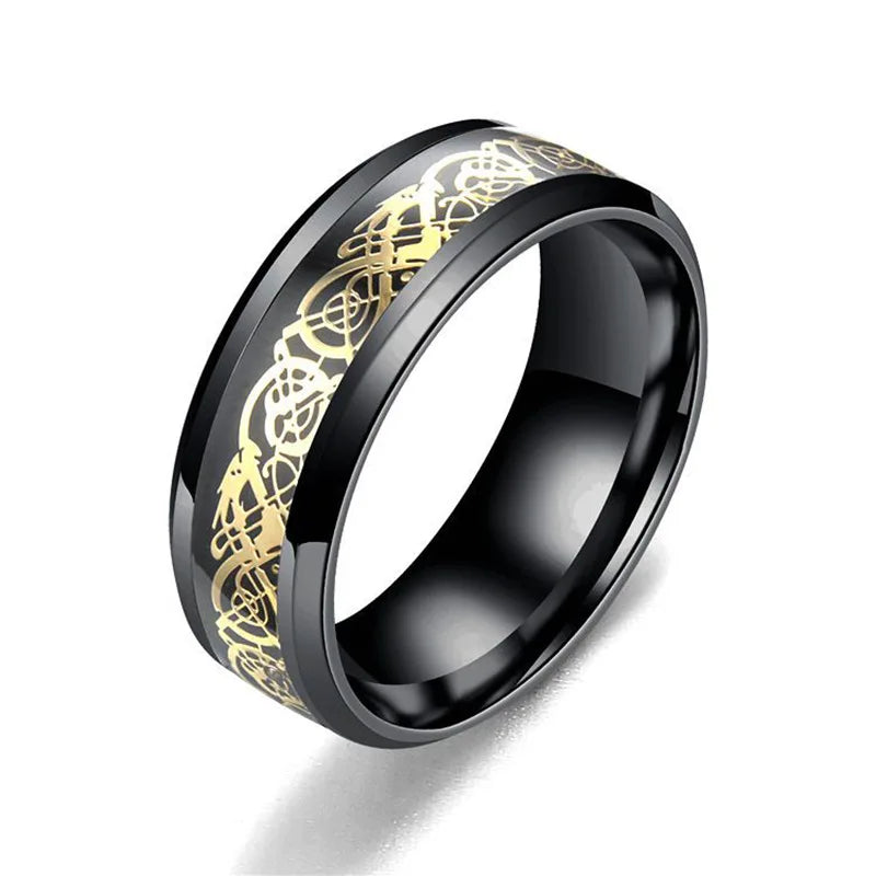 20 Farben Herrenschmuck Rot Blau Schwarz Drache Inlay Comfort Fit Edelstahlringe für Hochzeit Breite 8 mm