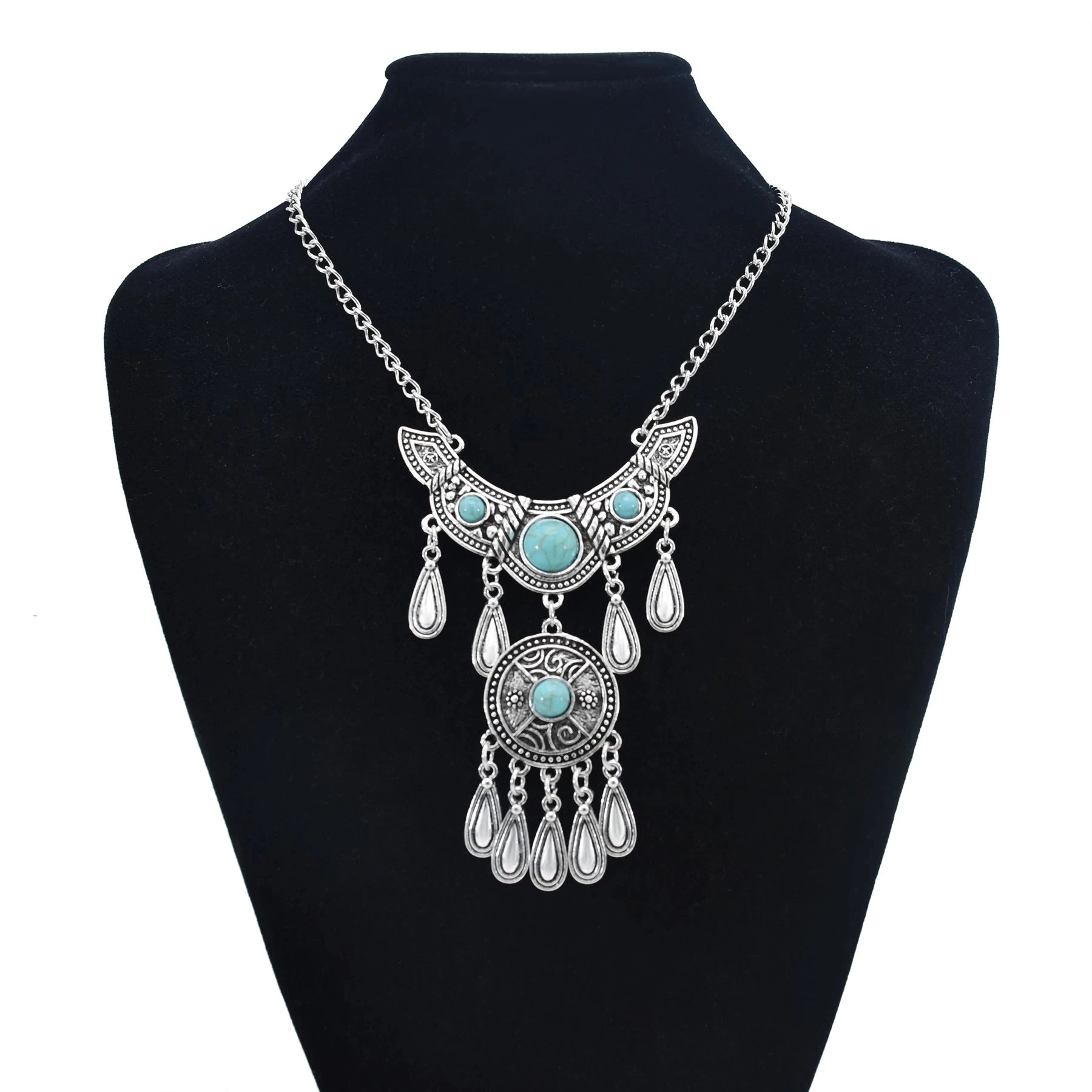 Afghanische Vintage Silber Farbe Legierung Halsketten Perlen Geometrische Form Münze Quaste Anhänger Klobige Halsketten für Boho Gypsy Türkisch