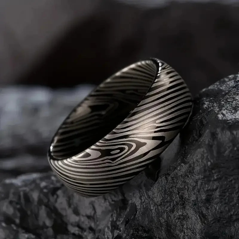Neue Damaskus Stahl Korn Titan Stahl Ring Schwarz Paar Flut Titan Stahl Finger Ring Hochzeit Schmuck für Männer