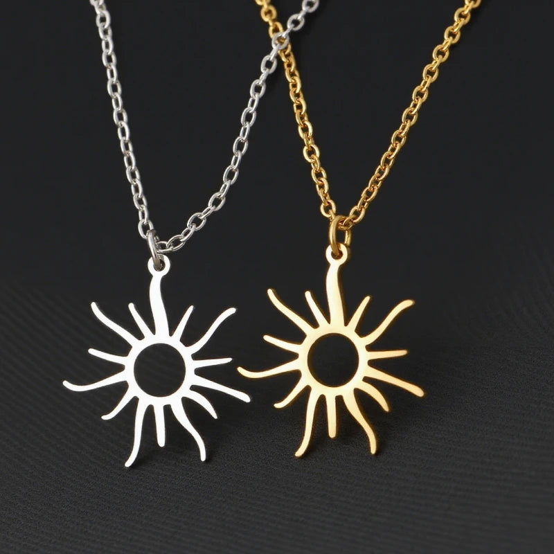 Vintage Hohl Sonne Halsketten Für Frauen Edelstahl Gold Farbe Sonne Anhänger Halskette Femme Luxus Hochzeit Schmuck Geschenk