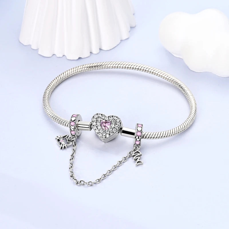 Rosa Charms aus 925er-Sterlingsilber, Perlen, Schmetterling, Parfümflasche, Krone, herzförmiger Zirkon, Charms für Frauen, feiner DIY-Schmuck, Geschenke
