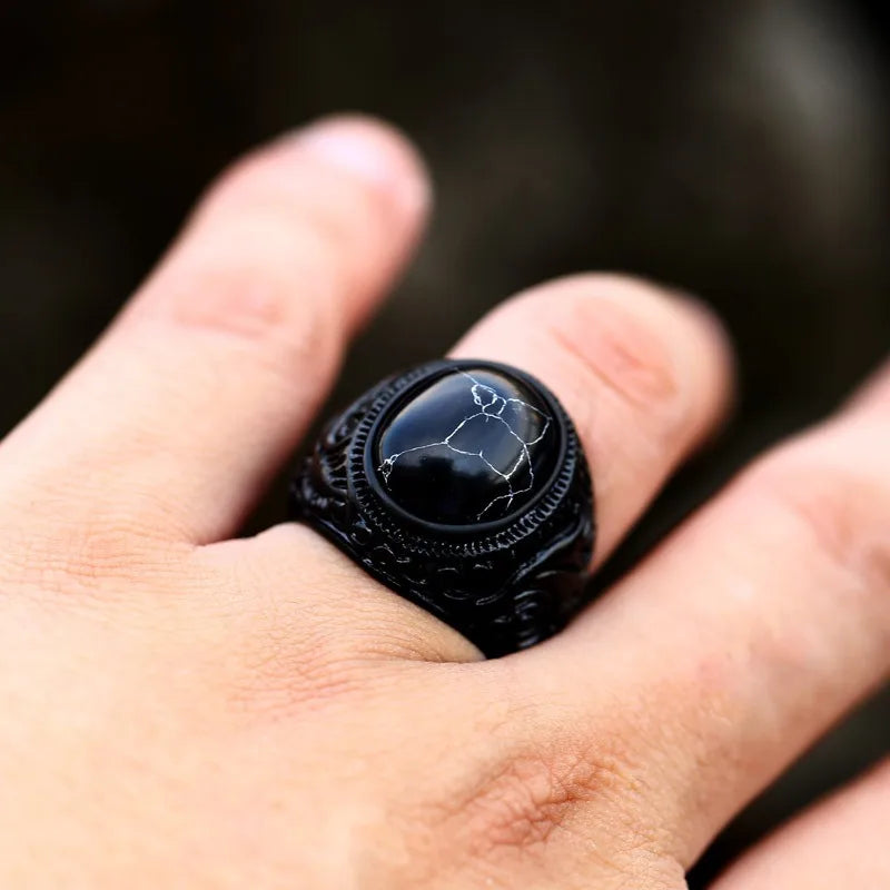 Vintage handgemachte türkische schwarze Zirkon Ringe Retro Männer Edelstahl Tigerauge Stein Ringe klassische Hochzeit Verlobung Schmuck