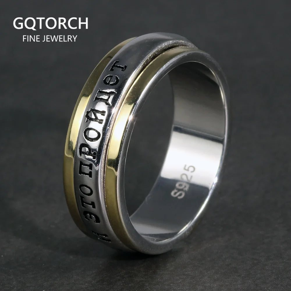 Sterling Silber S925 Ring für Männer und Frauen Russische Aphorismus Gravur Mode Spinner Drehbare Paar Ring