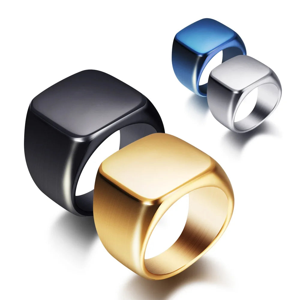 316L Edelstahl Quadrat Signet Ring Für Männer Männlich Finger Schmuck Zubehör Antioxidans Anti-stress Ring