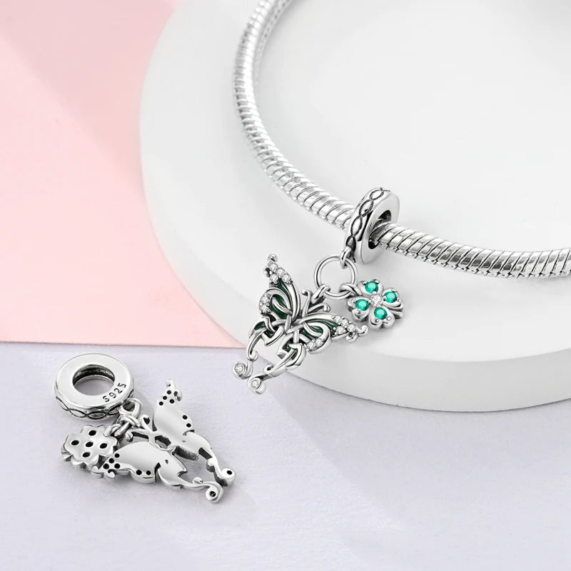 Neu im 925er-Sterlingsilber, grüne Charms, Perlen, Frosch, Kleeblatt, Schildkröte, Anhänger, Schmuck, passend für Original-925-Armbänder für Frauen, DIY-Geschenk