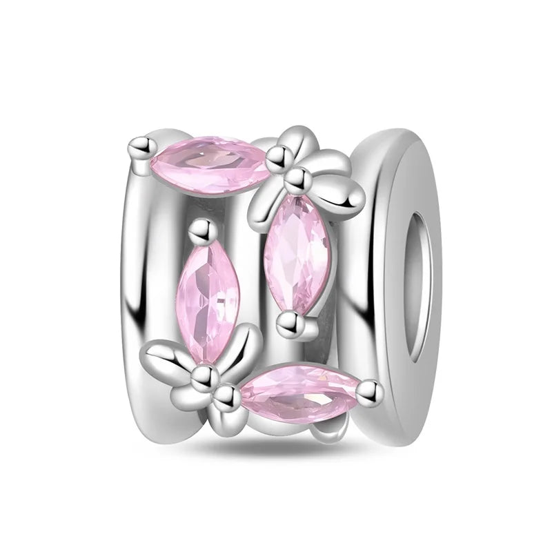 Rosa Charms aus 925er-Sterlingsilber, Perlen, Schmetterling, Parfümflasche, Krone, herzförmiger Zirkon, Charms für Frauen, feiner DIY-Schmuck, Geschenke