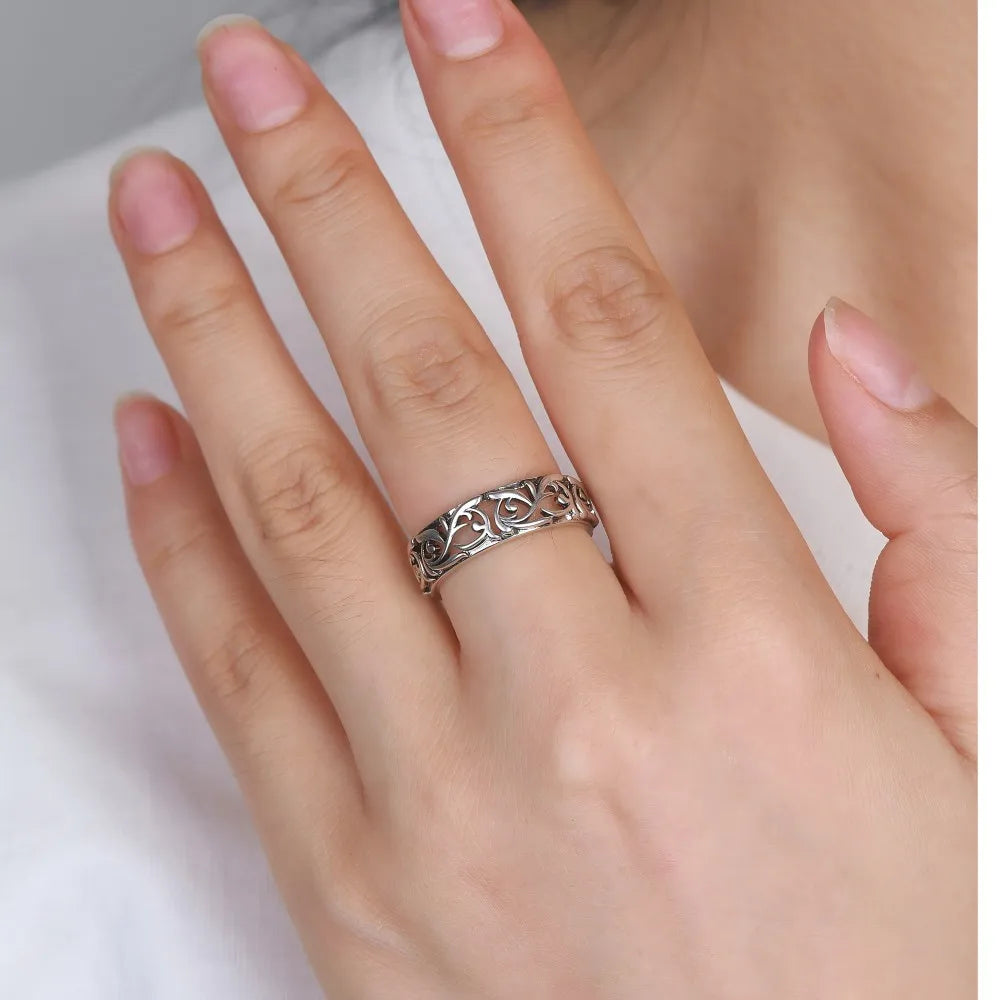Ringe aus 925er-Sterlingsilber, ausgehöhlt, Vintage-Blumenform, mit Retro-Silber, Hip-Pop, coole Ringe, edler Schmuck, Geschenk für Damen und Herren
