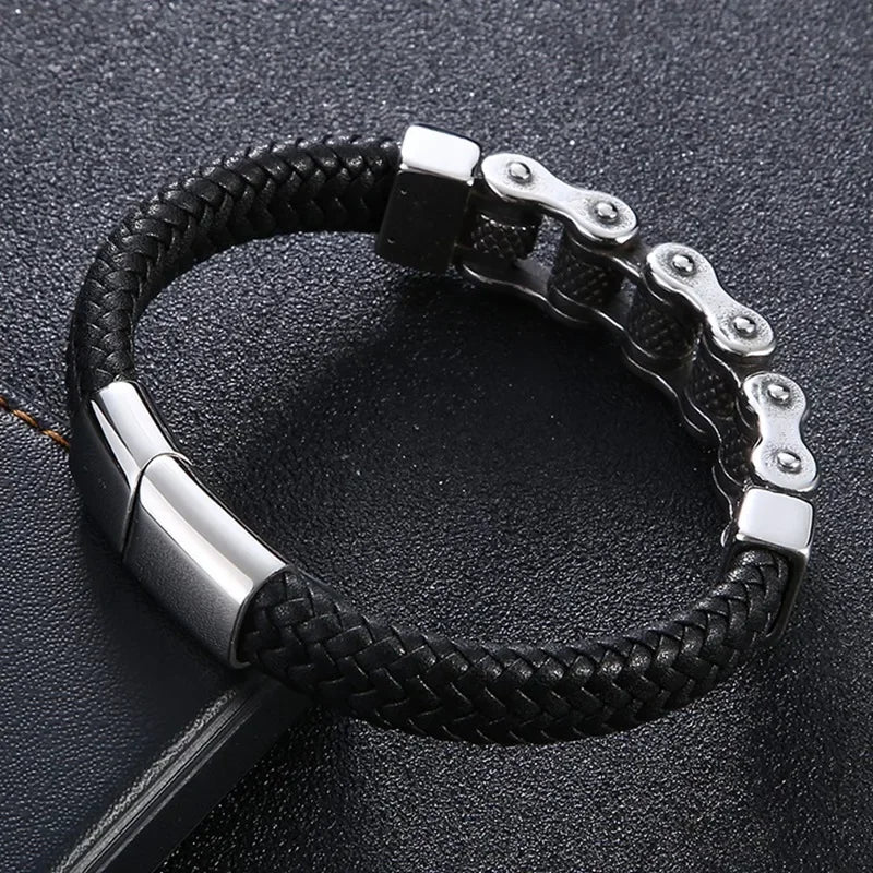 Klassische Leder Armband Männer Lokomotive Kette Edelstahl Punk Magnetische Verschluss Armreifen für Freund Geschenk Charme Schmuck SP1555