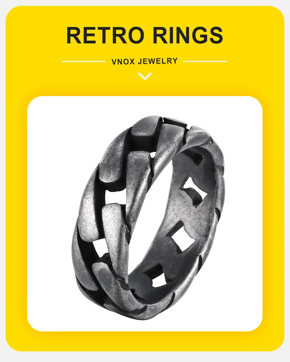 Vnox Herren Vintage oxidierte Edelstahlringe, Gliederförmiges Fingerband, Punk Rock Male Alliance