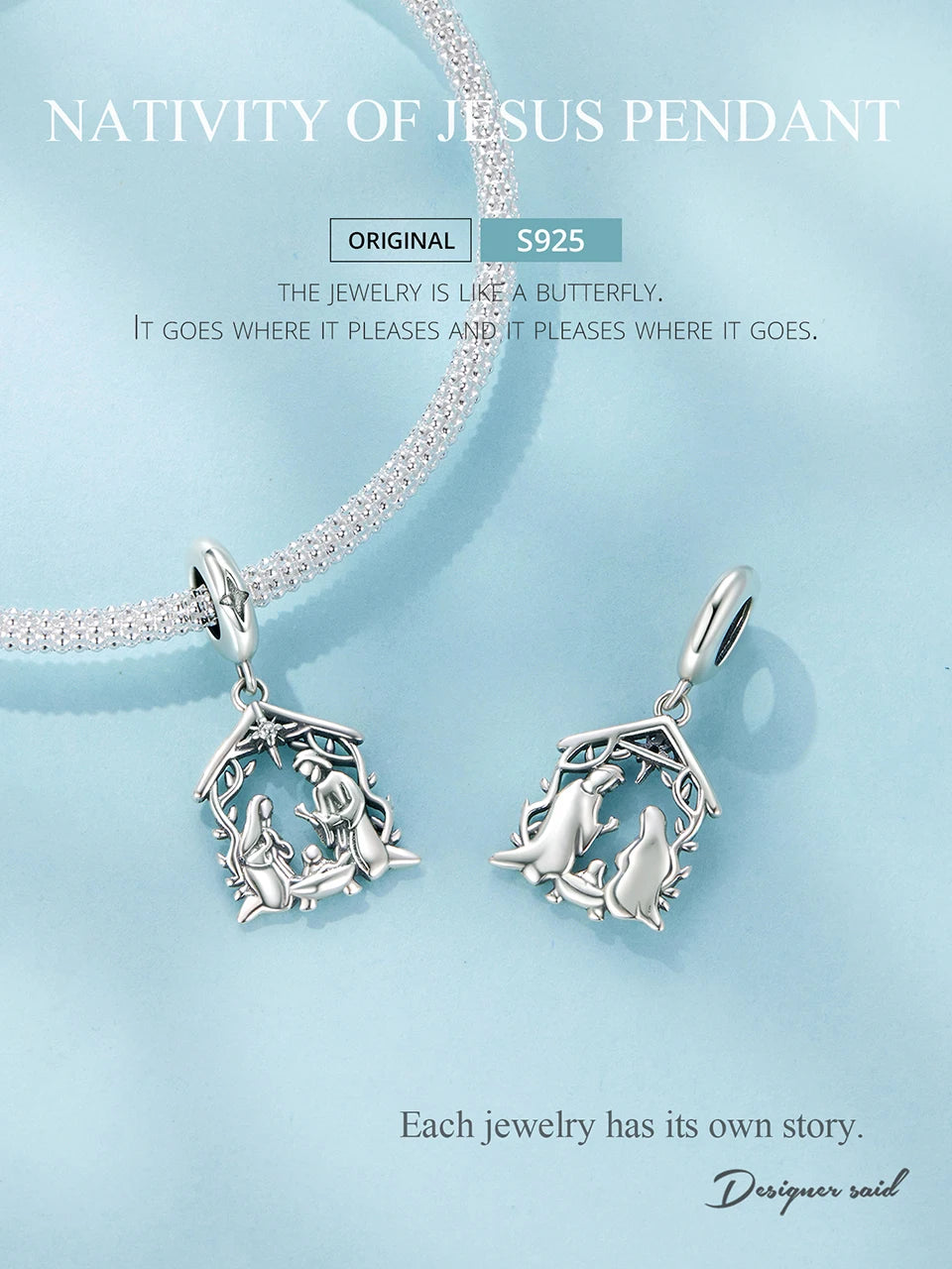 WOSTU Anhänger „Jesus-Krippe“ aus 925er-Sterlingsilber, „Die Geburt Jesu“, passend für Armbänder, Halsketten, DIY, einzigartiges Geschenk