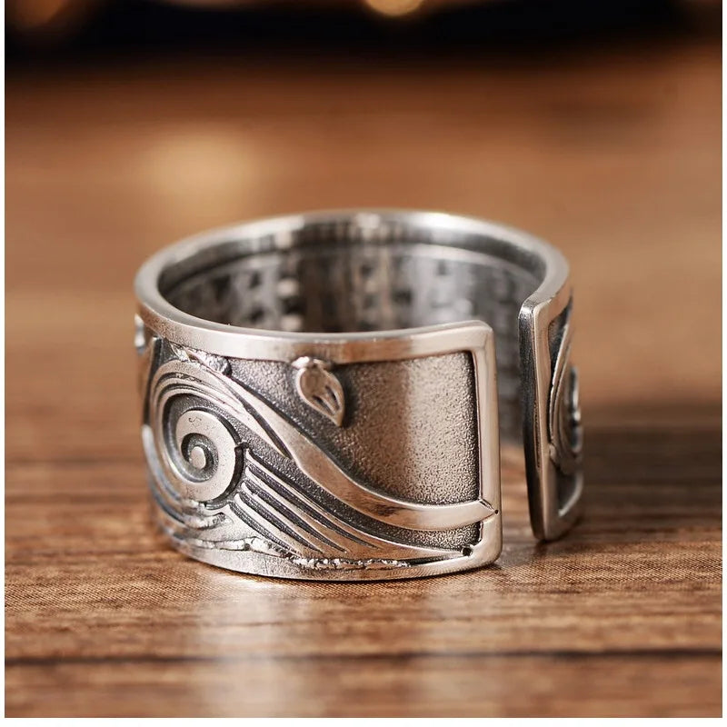 NEUE Vintage Koi Fisch Muster Öffnung Glück Ringe für Frauen Männer Charme Schmuck Mythische Tiere Muster Öffnung Ring