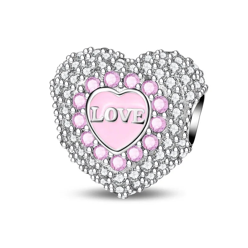 Rosa Charms aus 925er-Sterlingsilber, Perlen, Schmetterling, Parfümflasche, Krone, herzförmiger Zirkon, Charms für Frauen, feiner DIY-Schmuck, Geschenke