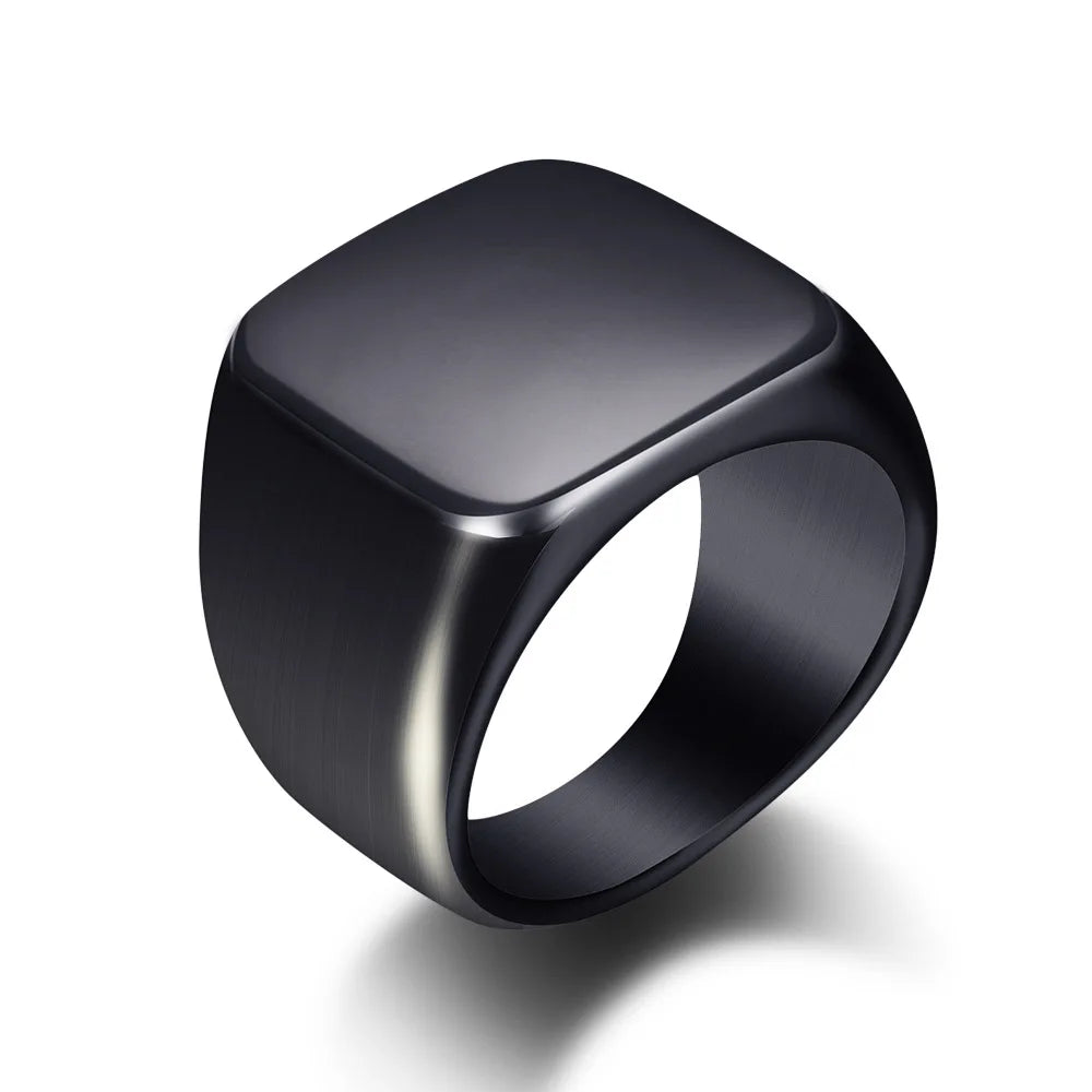 316L Edelstahl Quadrat Signet Ring Für Männer Männlich Finger Schmuck Zubehör Antioxidans Anti-stress Ring