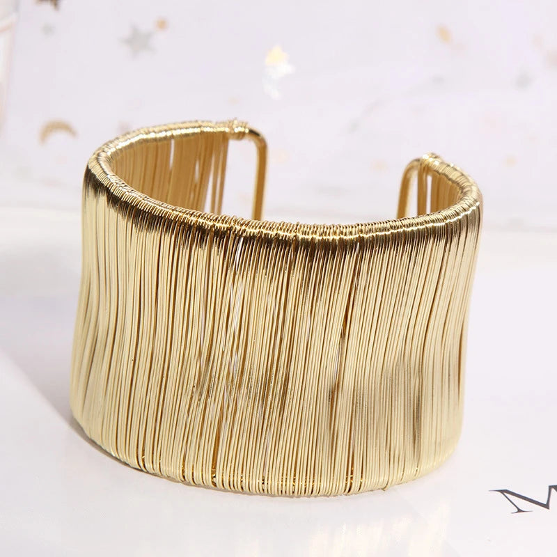 Mode offene Manschette Frauen Armband Armreif Punk Metalldraht Schnur verstellbare Vintage übertrieben Gold Silber Farbe Schmuck Armreifen