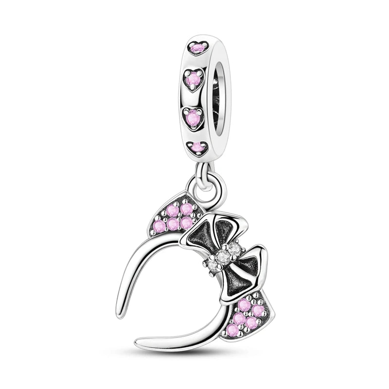 Rosa Charms aus 925er-Sterlingsilber, Perlen, Schmetterling, Parfümflasche, Krone, herzförmiger Zirkon, Charms für Frauen, feiner DIY-Schmuck, Geschenke