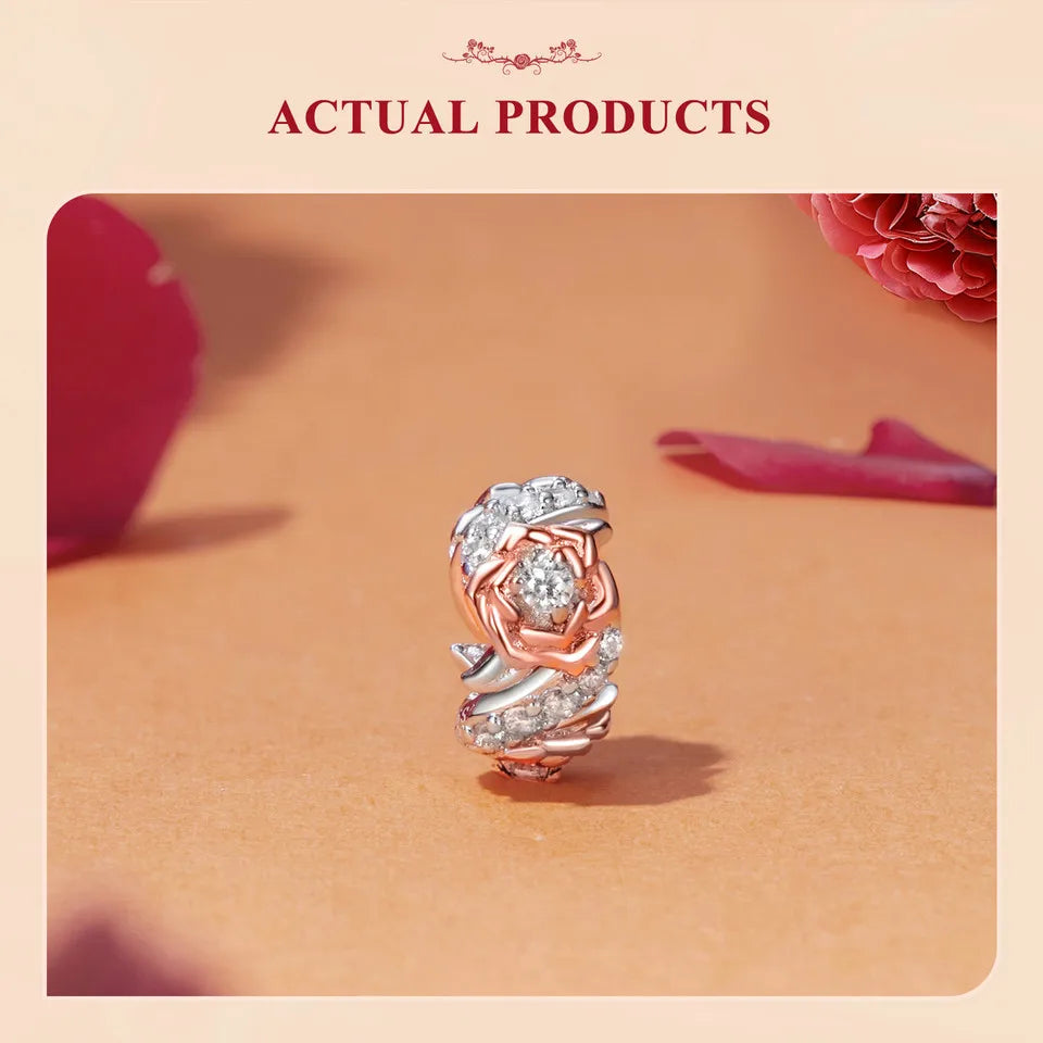 WOSTU Muttertags-Charm aus 925er-Sterlingsilber mit Rosenblüten-Anhänger, Baum des Lebens, Herzperlen, passend für Armbänder, Halsketten, DIY-Geschenk für Mama
