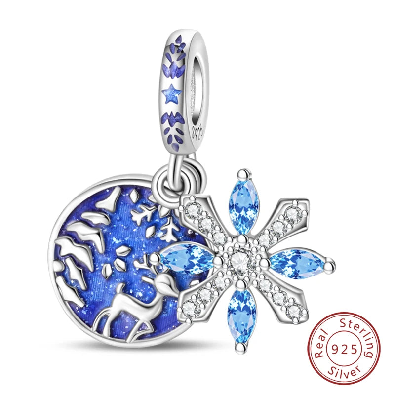 Winter-Charm, Original-Charm-Anhänger aus 925er-Sterlingsilber, Schneeflocke, Schneemann, Pinguin, für Frauen, feiner DIY-Geburtstagsschmuck, Geschenke