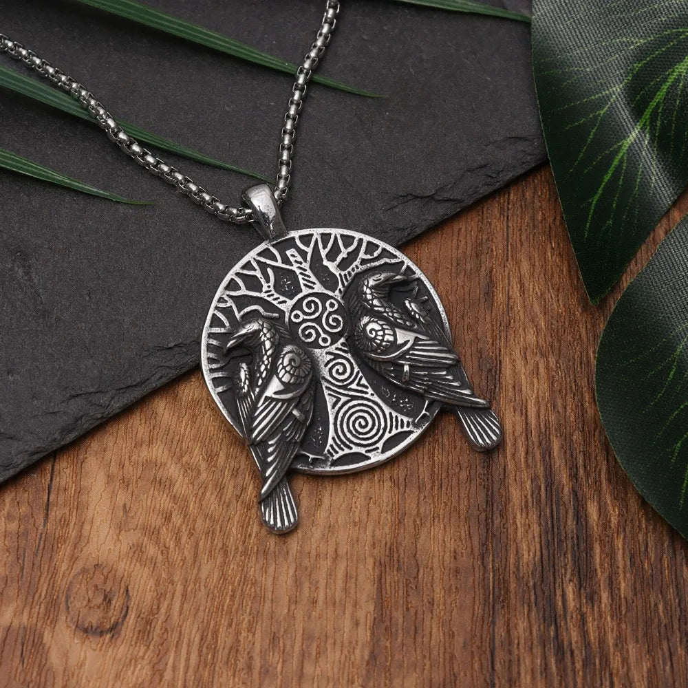 Vintage Baum des Lebens Odin Krähe Anhänger Charm Herren Halskette Mode Weihnachten Valentinstag Geschenk Schutz Schmuck Zubehör