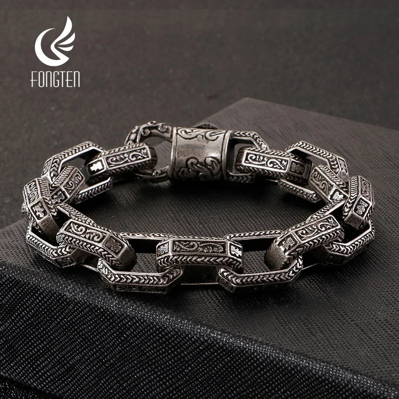 Fongten Vintage Quadrat Armband Für Männer Edelstahl Totem Viking Charme Schwere Armbänder Armreif Männlichen Schmuck Pulsera Großhandel