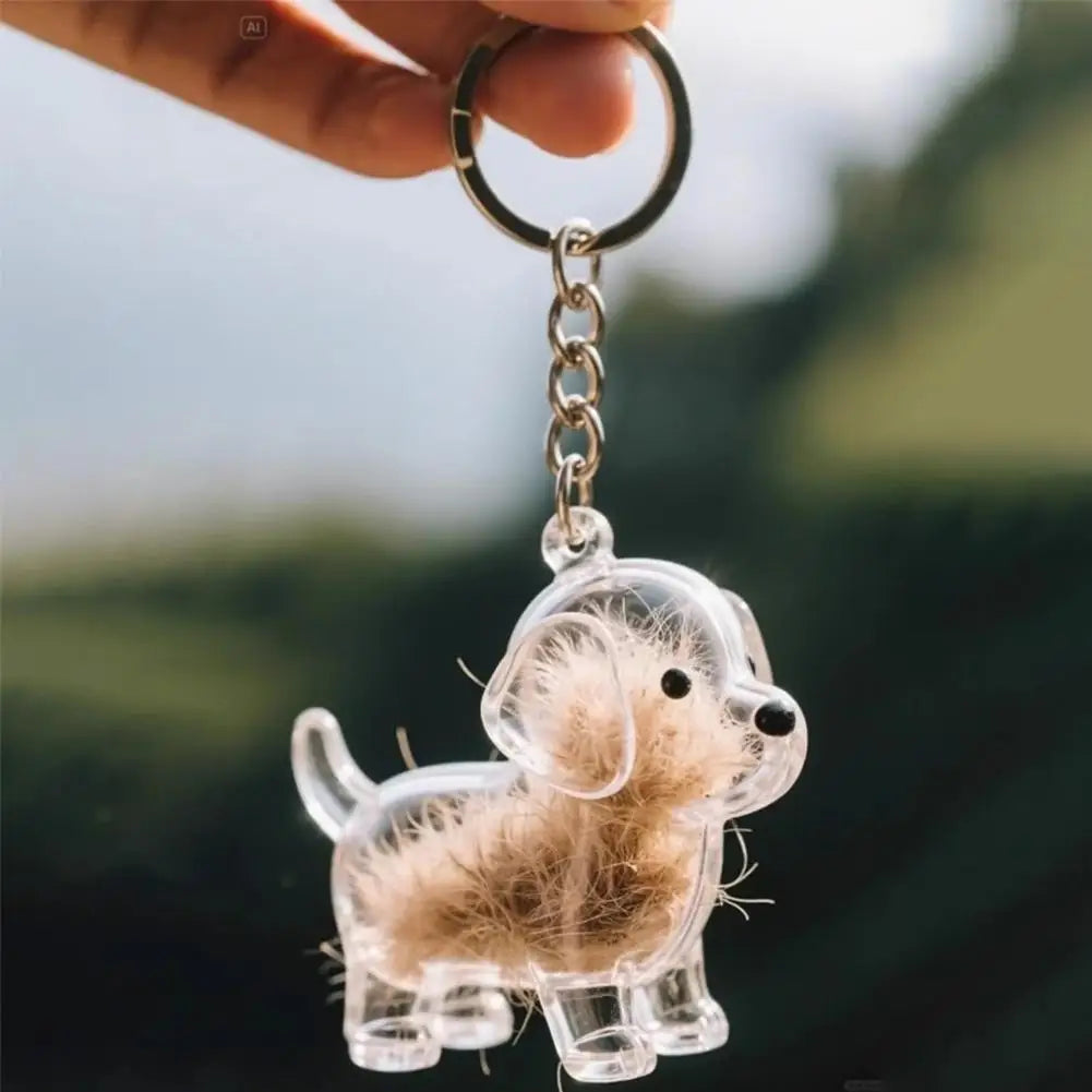 Klarer Tierhaar-Schlüsselanhänger, niedlicher Hund, Fell, Andenkenhalter, kreativer transparenter Tierhaar-Gedenkkollektions-Anhänger für Hund/Katze
