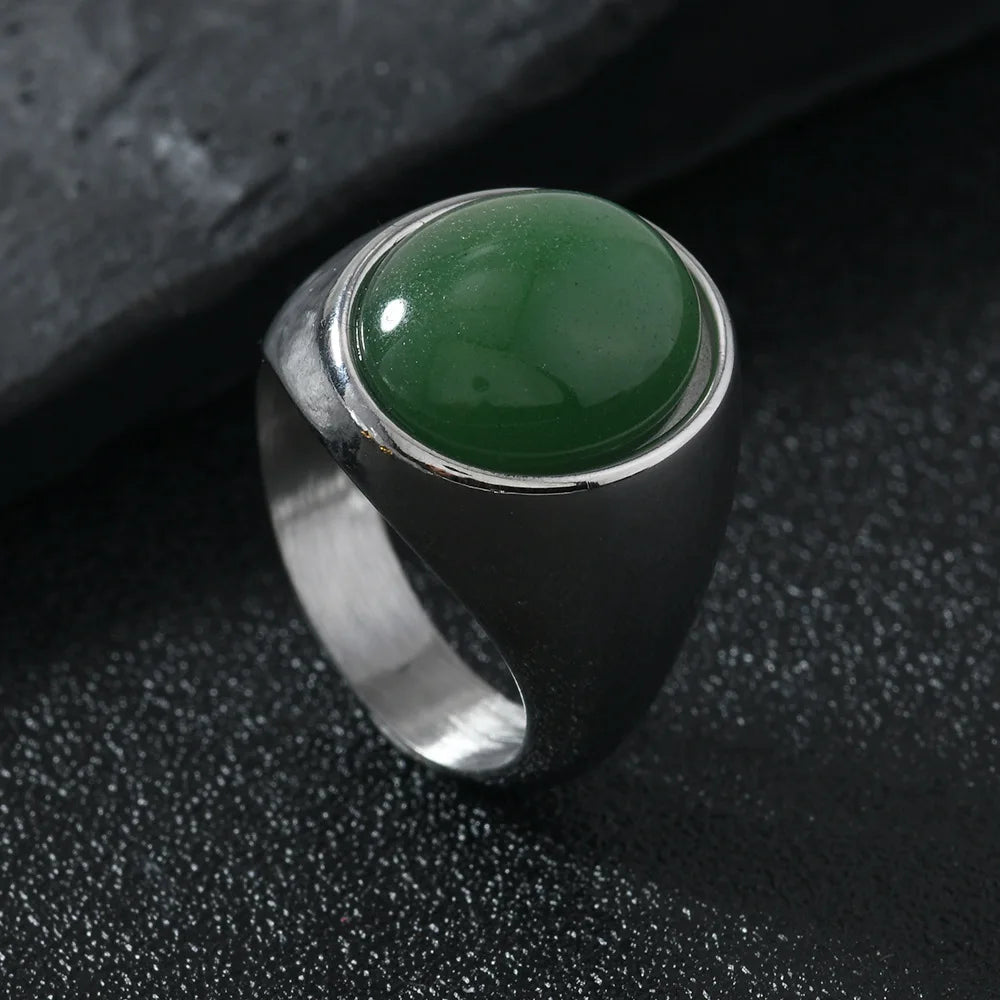 HNSP 316L Edelstahl Oval Naturstein Ring Für Männer Frauen Finger Vintage-Schmuck Schwarz Grün Tigerauge Männliche Ringe
