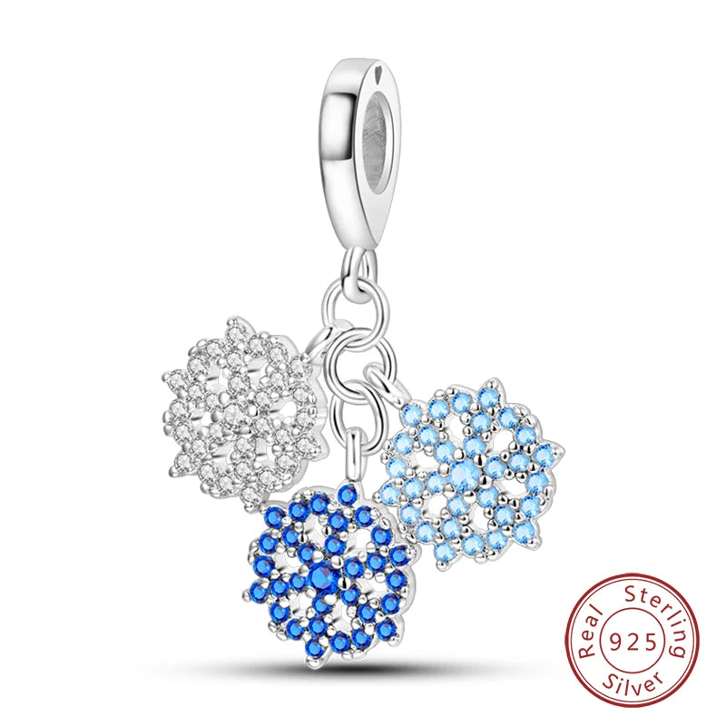 Winter-Charm, Original-Charm-Anhänger aus 925er-Sterlingsilber, Schneeflocke, Schneemann, Pinguin, für Frauen, feiner DIY-Geburtstagsschmuck, Geschenke