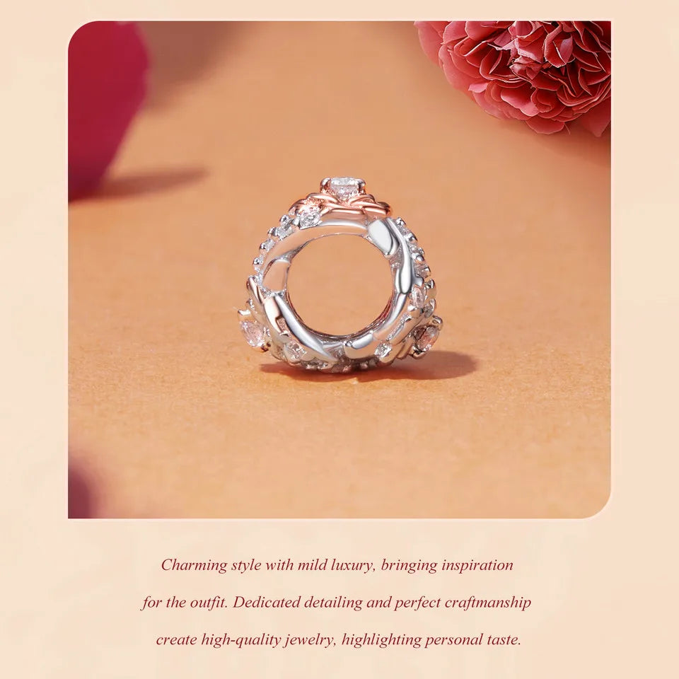 WOSTU Muttertags-Charm aus 925er-Sterlingsilber mit Rosenblüten-Anhänger, Baum des Lebens, Herzperlen, passend für Armbänder, Halsketten, DIY-Geschenk für Mama