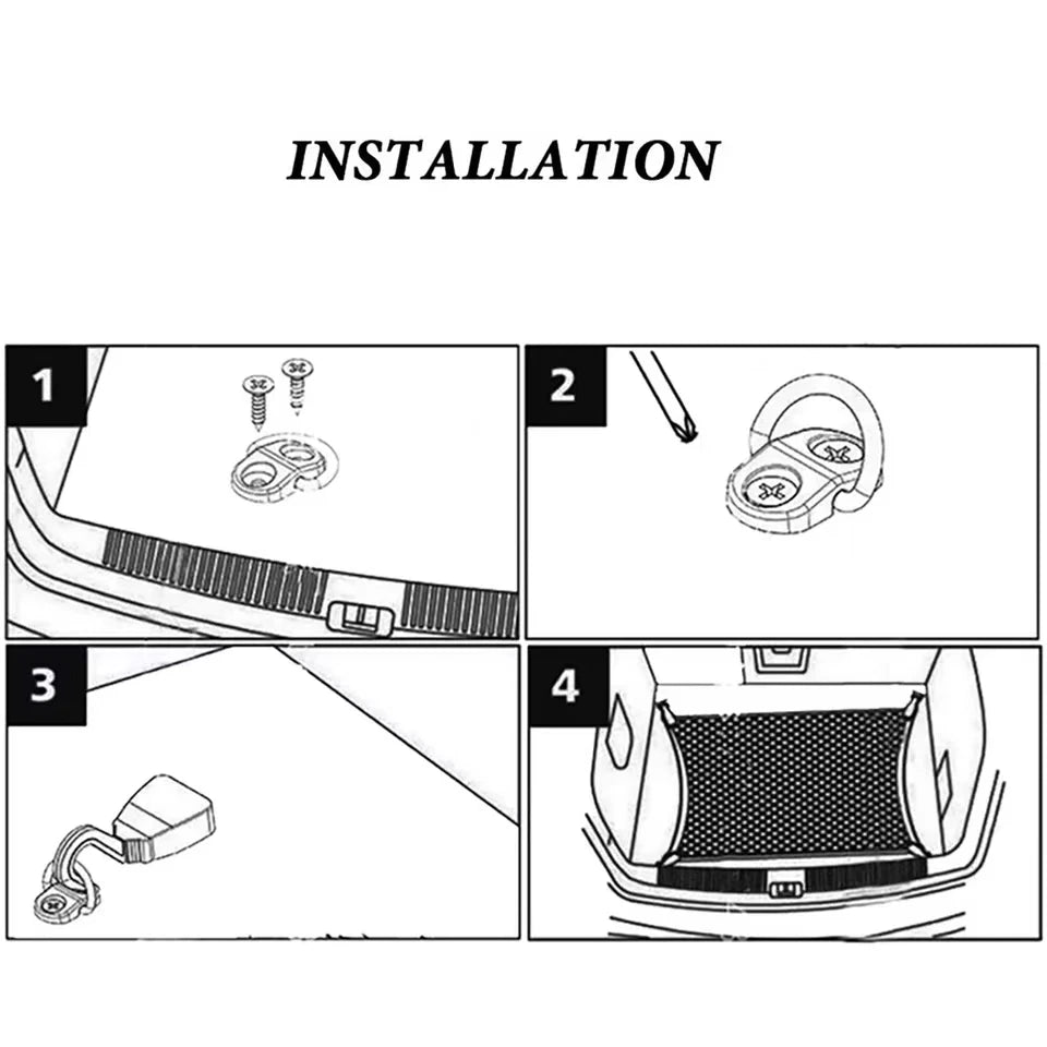 4set Cargo Net Boden Haken Zubehör Hinten Stamm Boot Fracht Boden Net Binden Haken Ring Schleife Hängen flache Bildschirm Net Befestigungs Kit