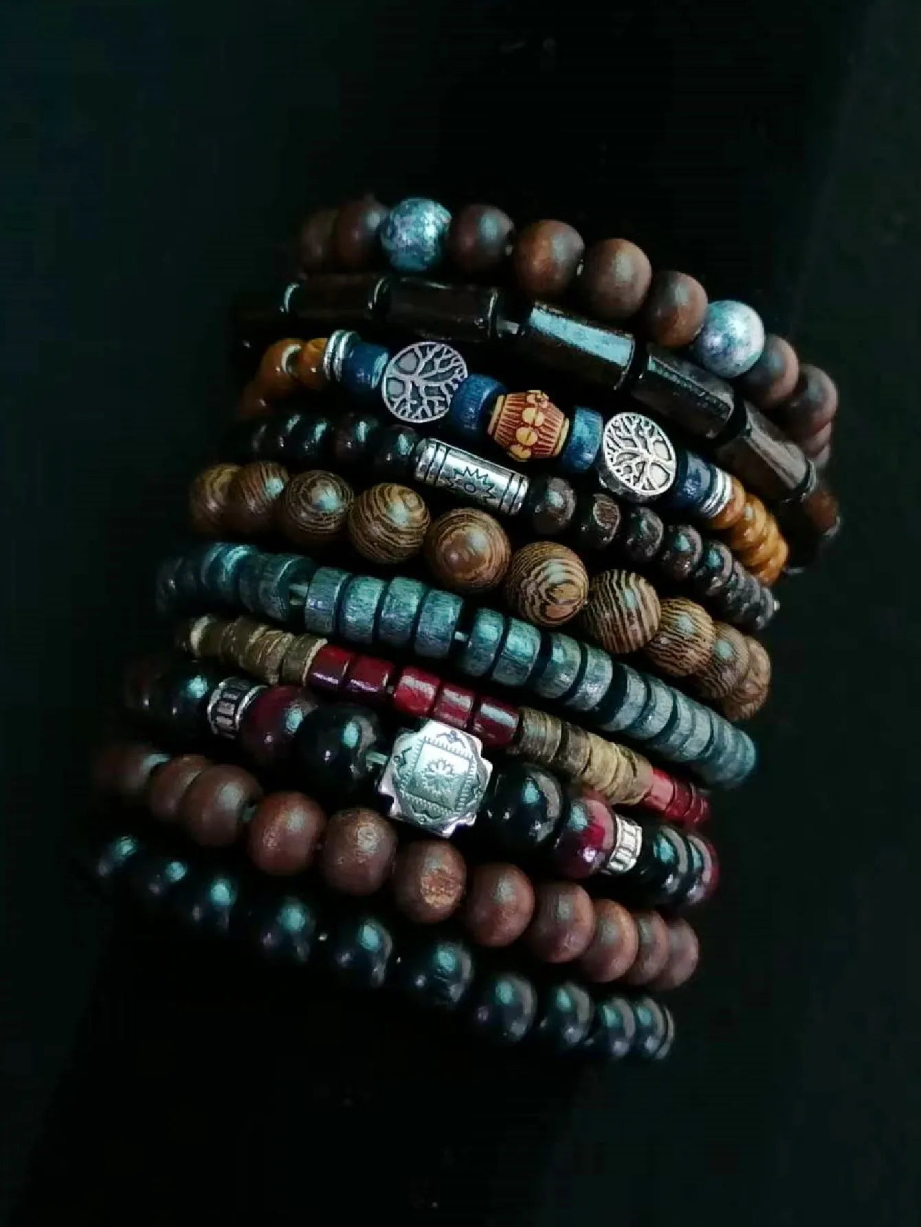 Khaki Baum 10 Teile/satz Schwarz Wrap Woven Mode Handgemachte Männer Armbänder Männliche Frauen Leder Armbänder Männer Armreif Großhandel Schmuck