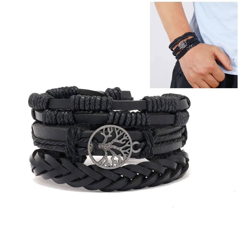 Punk Multilayer Antike Leder Armband Set Schädel Auge Stern Charms Hiphop Rock Y2K Vintage Pu Gothic Armband Mann Goth Schmuck
