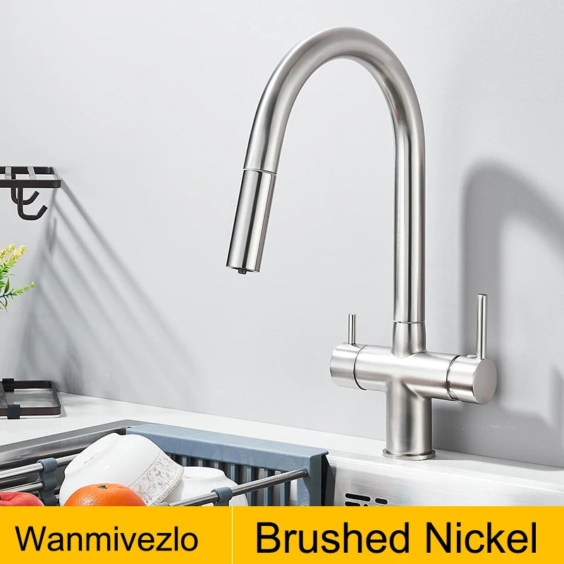 Wanmivezlo Küchenarmatur mit Verlängerungsdüse, 360-Grad-Drehung, Heiß- und Kaltmischer, Küchenarmaturen, Doppelgriff, Trinkwasserhahn