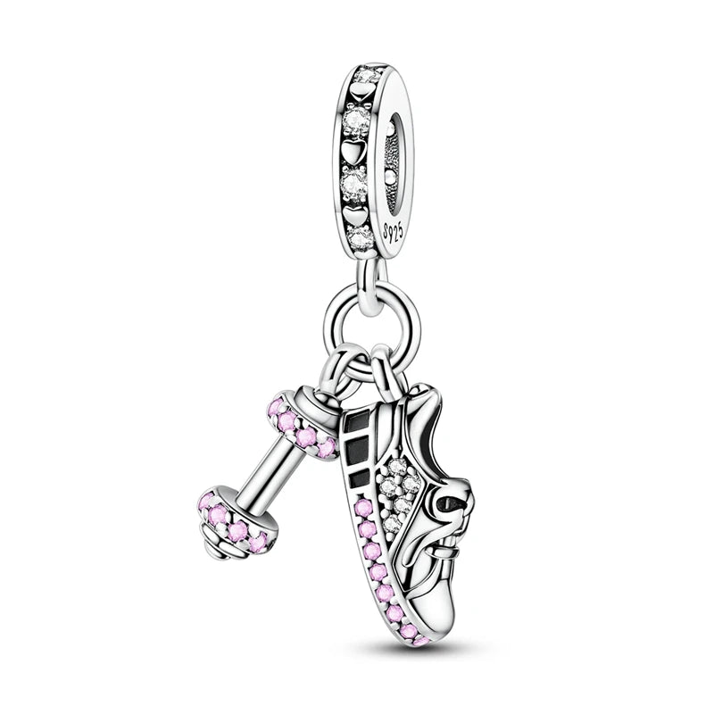 Rosa Charms aus 925er-Sterlingsilber, Perlen, Schmetterling, Parfümflasche, Krone, herzförmiger Zirkon, Charms für Frauen, feiner DIY-Schmuck, Geschenke