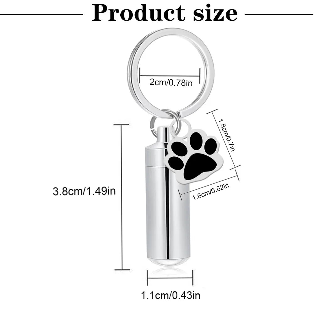 Haustier-Urnen-Schlüsselanhänger, Pfotenabdruck, Zylinder-Urnen-Anhänger, Schlüsselanhänger für Hunde, Asche, Welpen, Kätzchen, Asche, Andenken, Feuerbestattung, Gedenk-Anhänger