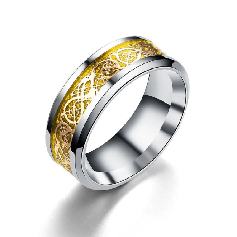 20 Farben Herrenschmuck Rot Blau Schwarz Drache Inlay Comfort Fit Edelstahlringe für Hochzeit Breite 8 mm