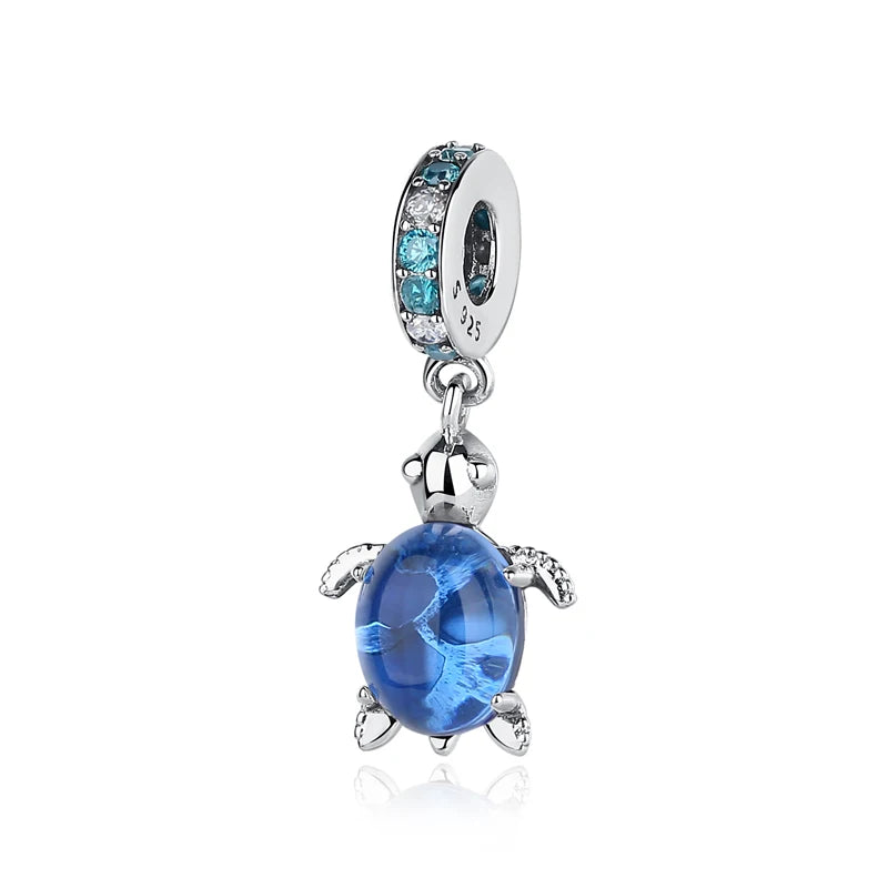 Original 925 Sterling Silber Charms Meeresschildkröte Anhänger Kristall Perlen Fit Marke Armbänder Halsketten Diy Schmuck Für Frauen