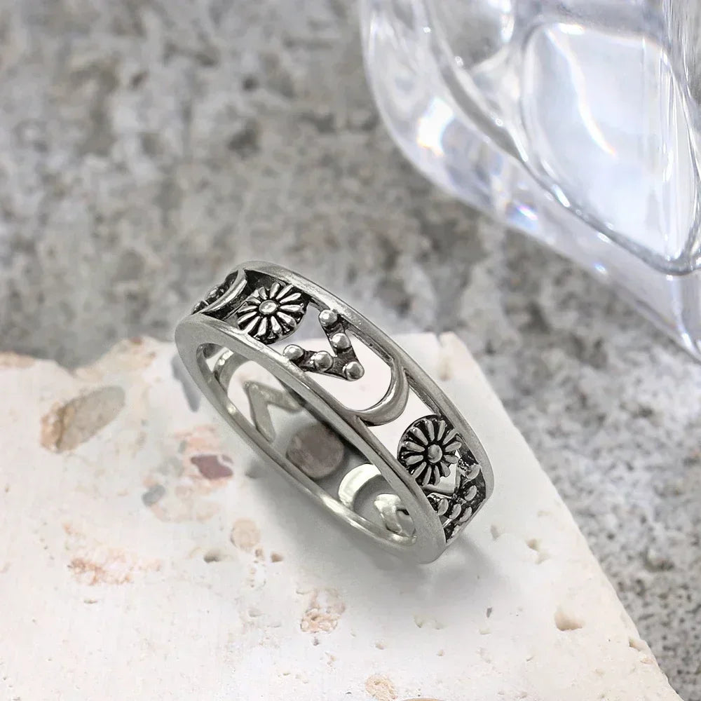 Ringe aus 925er-Sterlingsilber, ausgehöhlt, Vintage-Blumenform, mit Retro-Silber, Hip-Pop, coole Ringe, edler Schmuck, Geschenk für Damen und Herren