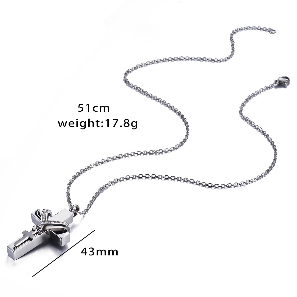 Unisex Edelstahl Feuerbestattung Doppel Kreuz Anhänger Halskette für Asche Memorial Andenken Schmuck Geschenk Dropshipping