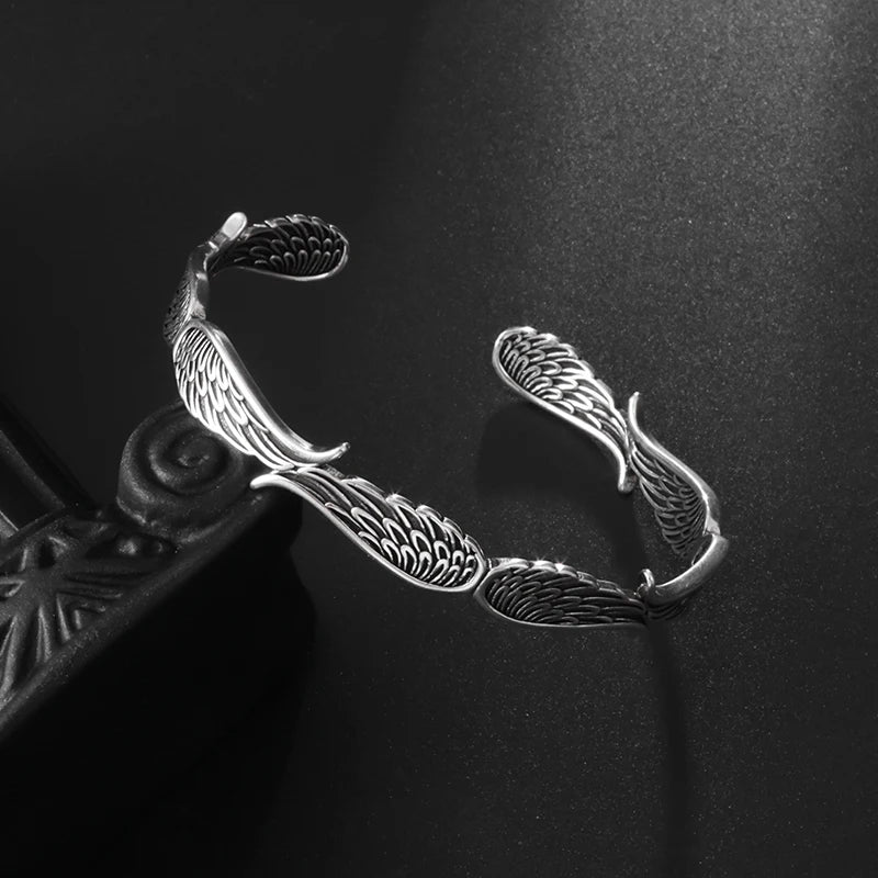 Retro Kreatives Design Engelsflügel Metall Offene Armreif Armbänder für Männer Frauen Cool Glamour Party Biker Schmuck