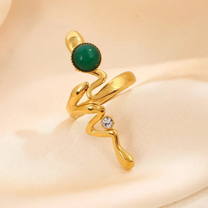 Neue Natürliche Stein Zirkon Schlange Ringe Für Frauen Edelstahl Retro Vintage Öffnung Hochzeit Ring Mode Schmuck Geschenke