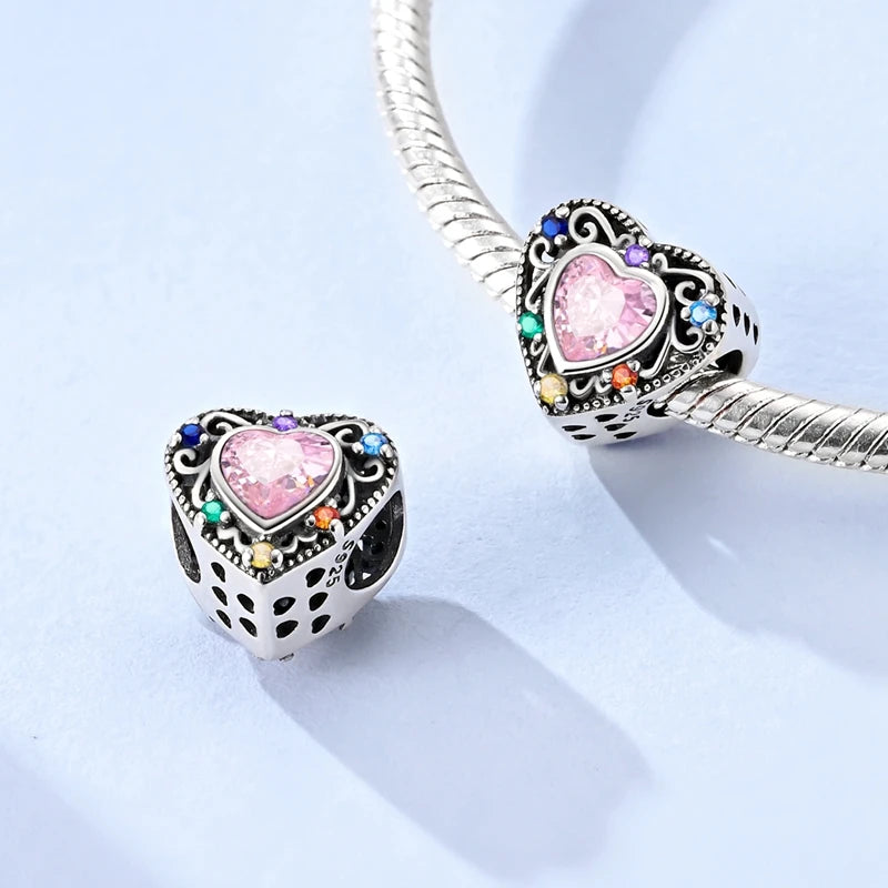 Rosa Charms aus 925er-Sterlingsilber, Perlen, Schmetterling, Parfümflasche, Krone, herzförmiger Zirkon, Charms für Frauen, feiner DIY-Schmuck, Geschenke