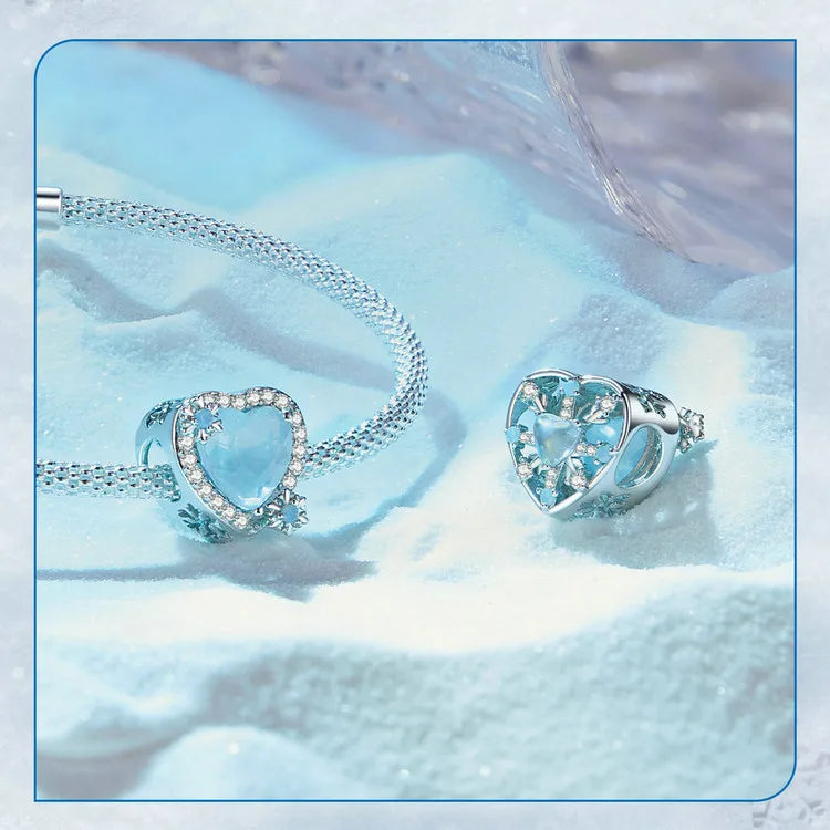 Wostu Sterling Silber schmelzende Eis Schneeflocke Anhänger blau Opal Liebe Herz Regenbogen Charme fit Original Armband DIY Winter Geschenk