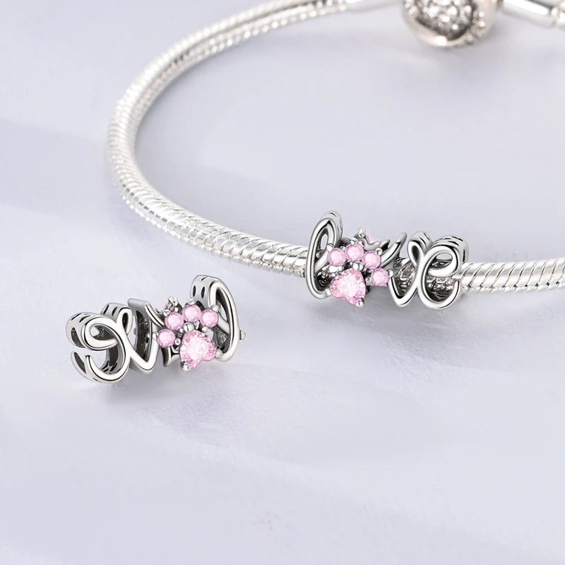 Rosa Charms aus 925er-Sterlingsilber, Perlen, Schmetterling, Parfümflasche, Krone, herzförmiger Zirkon, Charms für Frauen, feiner DIY-Schmuck, Geschenke