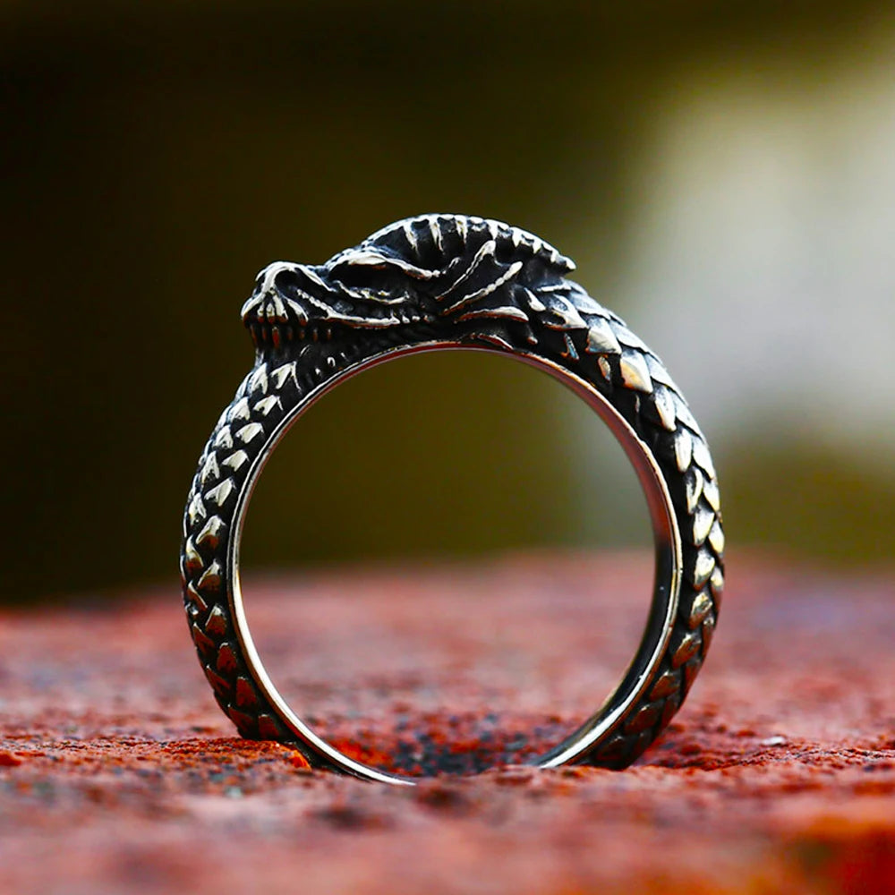Neue Nordic Mythologie Viking Ouroboros Ring für Männer Frauen Vintage Schlange Ringe Edelstahl Mode Schmuck Geschenk Großhandel