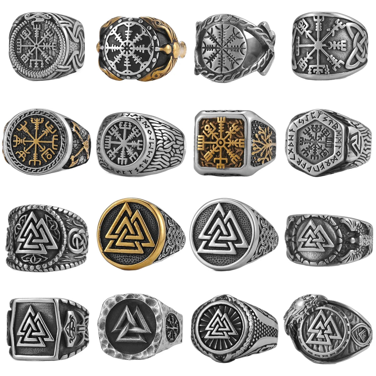 Vintage Edelstahl Wikinger Amulett Ring Nordischer Kompass Runen Männer und Frauen Ringe Teenager Multi Style Schmuck Freund Geschenk