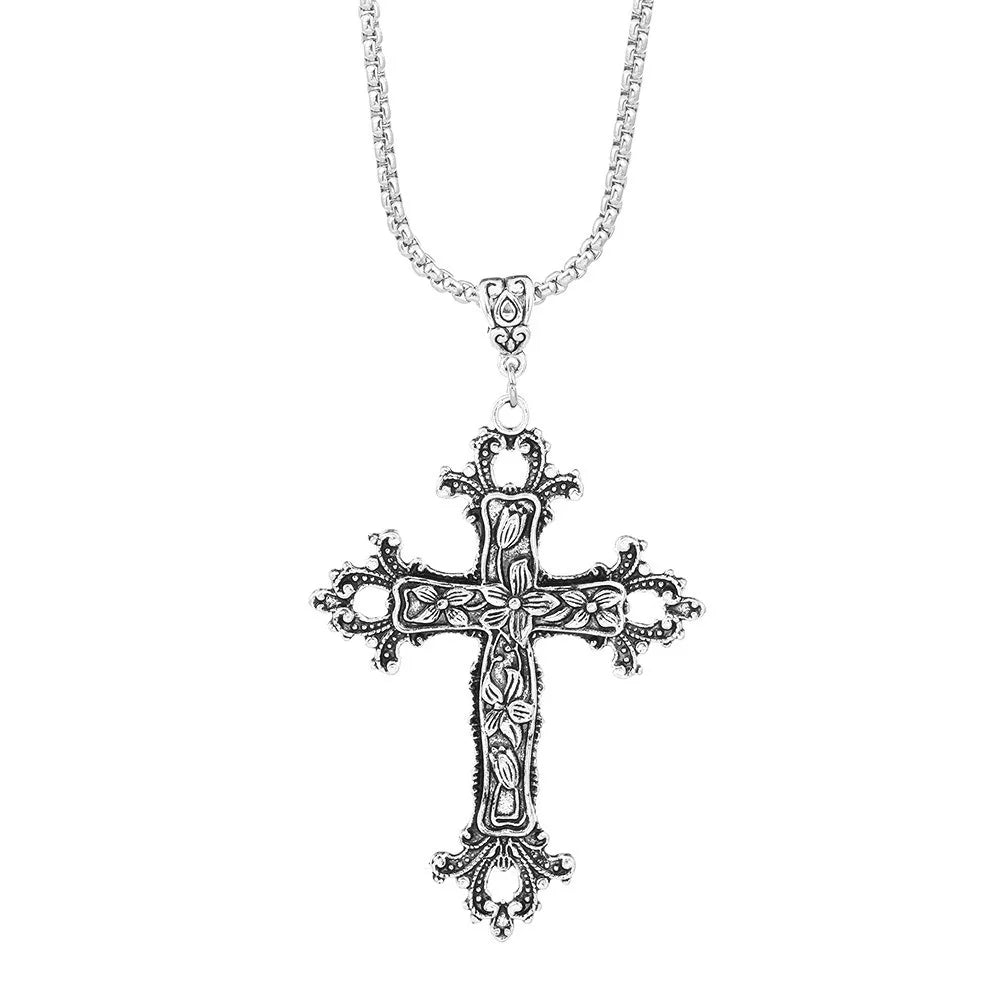 Vintage Punk Gothic Kreuz Anhänger Halskette Schwarz Große Frauen Lange Halsketten Metall Kette Schmuck Mode Accessoires Geschenk für Männer