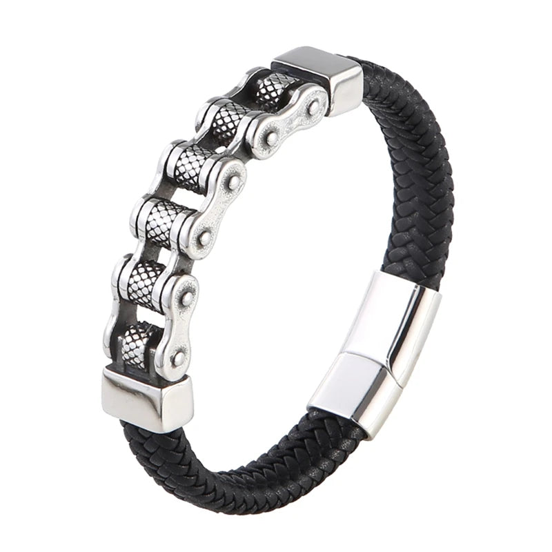 Klassische Leder Armband Männer Lokomotive Kette Edelstahl Punk Magnetische Verschluss Armreifen für Freund Geschenk Charme Schmuck SP1555